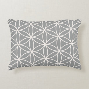 Flower of Life Cream on Grey Big Pattern Decorative Cushion
