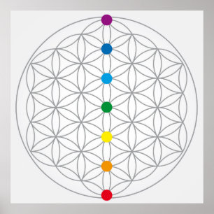 Flower of Life Design and 7 Chakras Rainbow Colors Poster