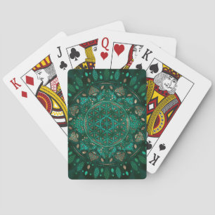 Flower of Life Dot Art malachite gold Playing Cards