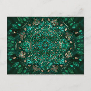 Flower of Life Dot Art malachite gold Postcard