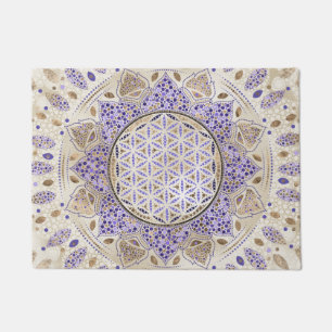 Flower of Life Dot Art Pastels, purples and gold Doormat
