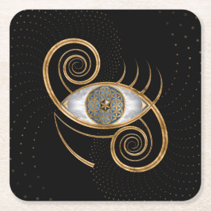 Flower of Life - Eye Swirl Ornament Square Paper Coaster