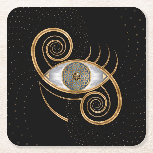 Flower of Life - Eye Swirl Ornament Square Paper Coaster (Front)