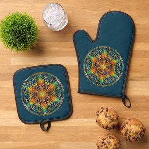FLOWER OF LIFE - Fractal Blossom 1 Oven Mitt & Pot Holder Set