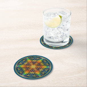 FLOWER OF LIFE - Fractal Blossom 1 Round Paper Coaster