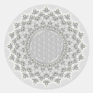 Flower of Life - Fractal Mandala grey green Classic Round Sticker