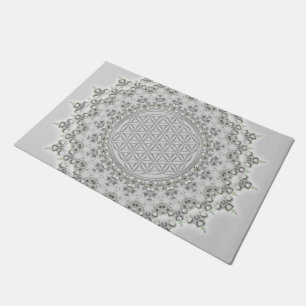 Flower of Life - Fractal Mandala grey green Doormat