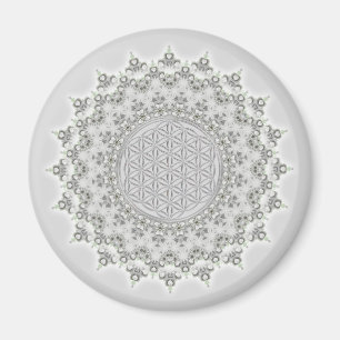 Flower of Life - Fractal Mandala grey green Magnet