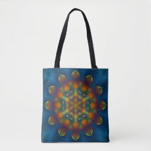 Flower Of Life - Fractal Mandala Square III Tote Bag