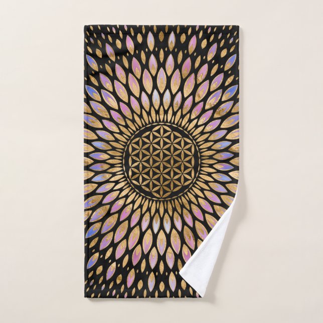 Flower of Life  - Gentle Pastels and Gold Bath Towel Set (Hand Towel)