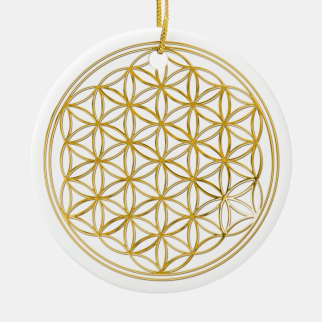 FLOWER OF LIFE - gold Ceramic Tree Decoration (Front)