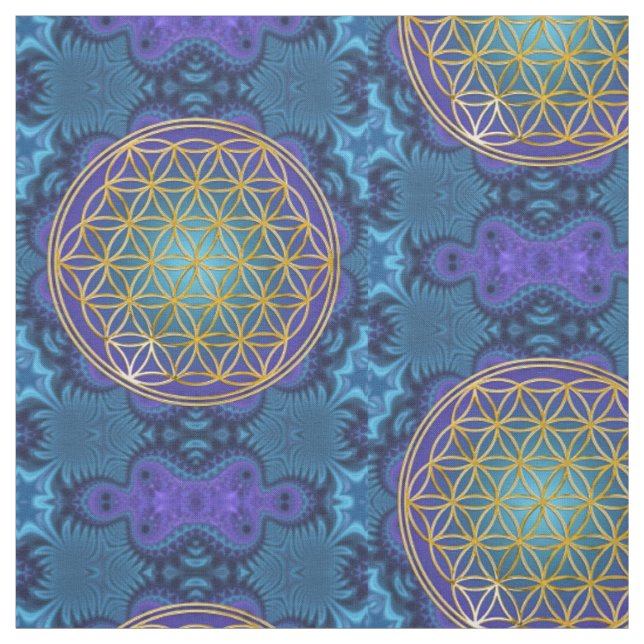 Flower Of Life - gold - fractal 1 Fabric (Swatch)