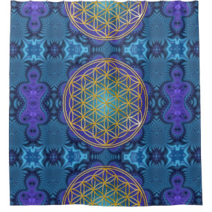 Flower Of Life - gold - fractal 1 Shower Curtain