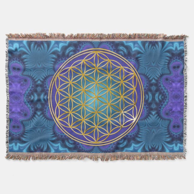 Flower Of Life - gold - fractal 1 Throw Blanket (Front)
