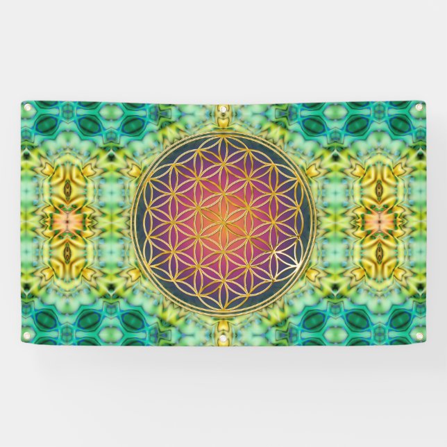 Flower Of Life - gold - fractal 2 Banner (Horizontal)