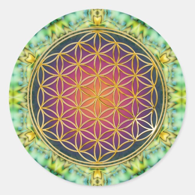 Flower Of Life - gold - fractal 2 Classic Round Sticker (Front)