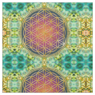 Flower Of Life - gold - fractal 2 Fabric