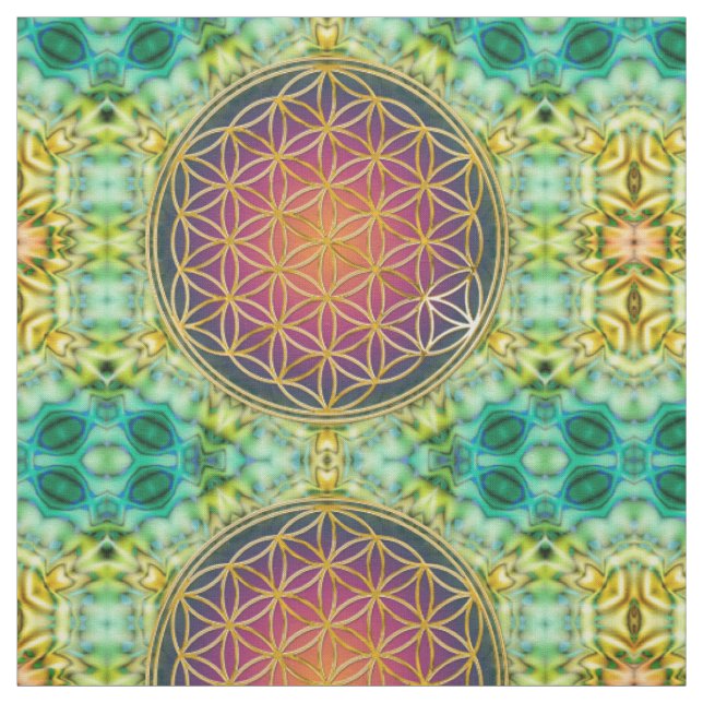 Flower Of Life - gold - fractal 2 Fabric (Swatch)