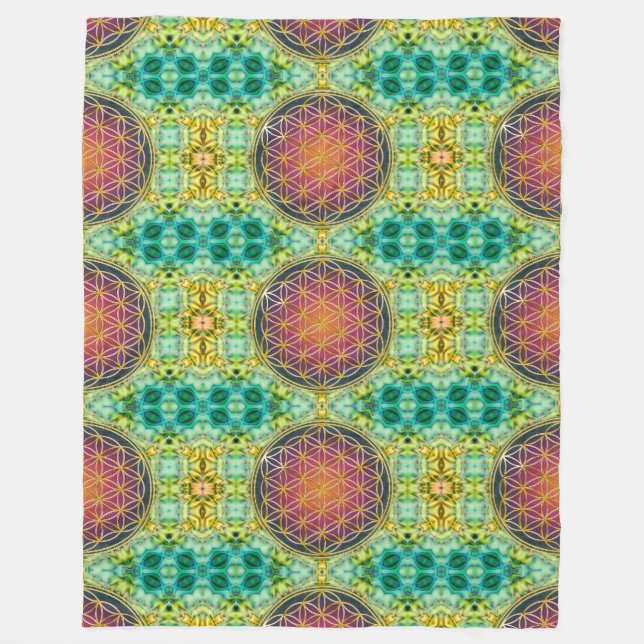 Flower Of Life - gold - fractal 2 Fleece Blanket (Front)