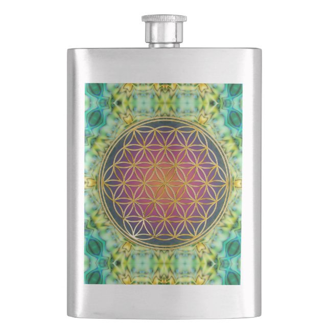 Flower Of Life - gold - fractal 2 Hip Flask (Front)