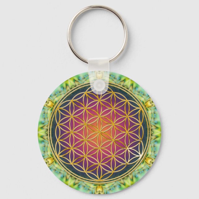Flower Of Life - gold - fractal 2 Key Ring (Front)