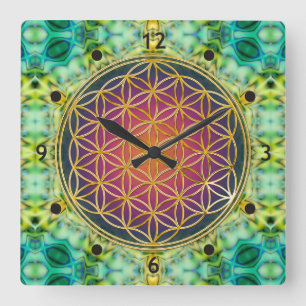 Flower Of Life - gold - fractal 2 Square Wall Clock