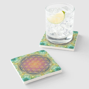 Flower Of Life - gold - fractal 2 Stone Coaster