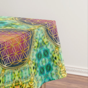 Flower Of Life - gold - fractal 2 Tablecloth