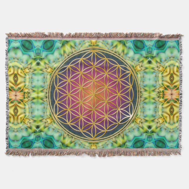 Flower Of Life - gold - fractal 2 Throw Blanket (Front)