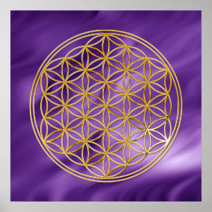 Flower Of Life   gold, lila waves Poster