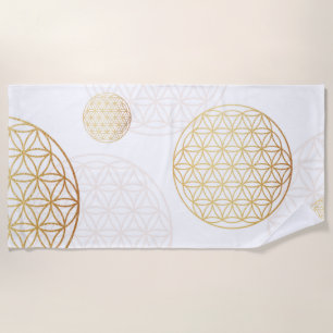 Flower of life gold white beach towel
