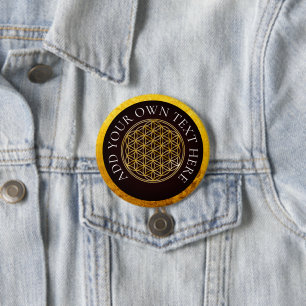 FLOWER OF LIFE - golden coloured 7.5 Cm Round Badge