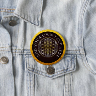 FLOWER OF LIFE - golden silver 7.5 Cm Round Badge