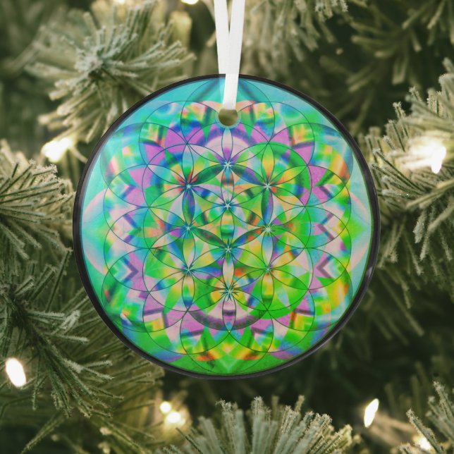 Flower of Life Green Glass Tree Decoration (Insitu)