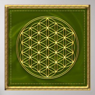 Flower of Life - green - gold Poster
