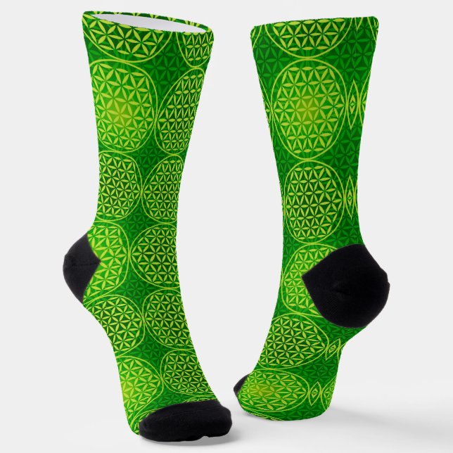 FLOWER OF LIFE - green mix pattern Socks (Angled)