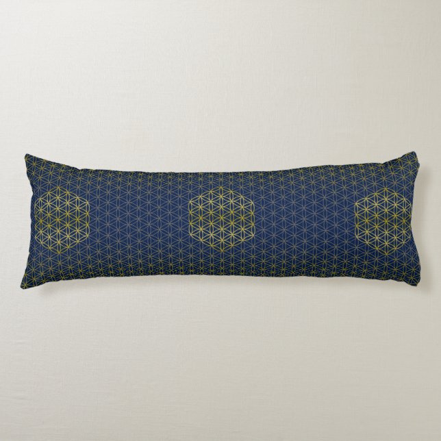 Flower of Life - grid pattern gold silver Body Cushion (Front)