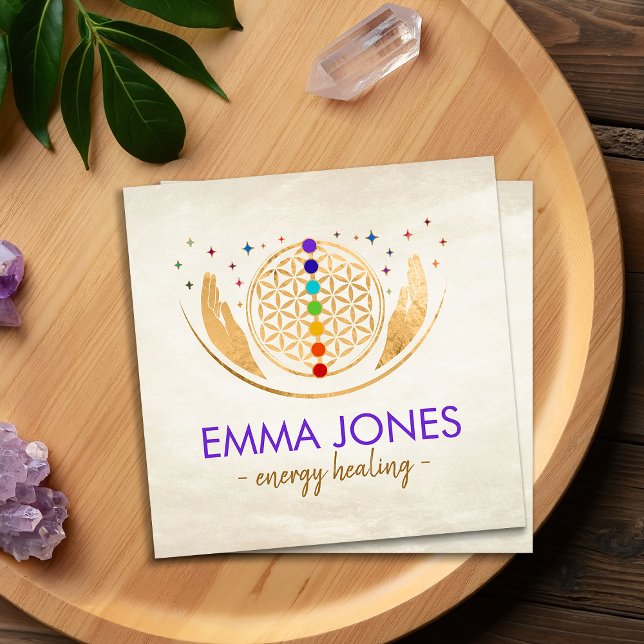 Flower of life, healing hands, chakras square business card (Creator Uploaded)