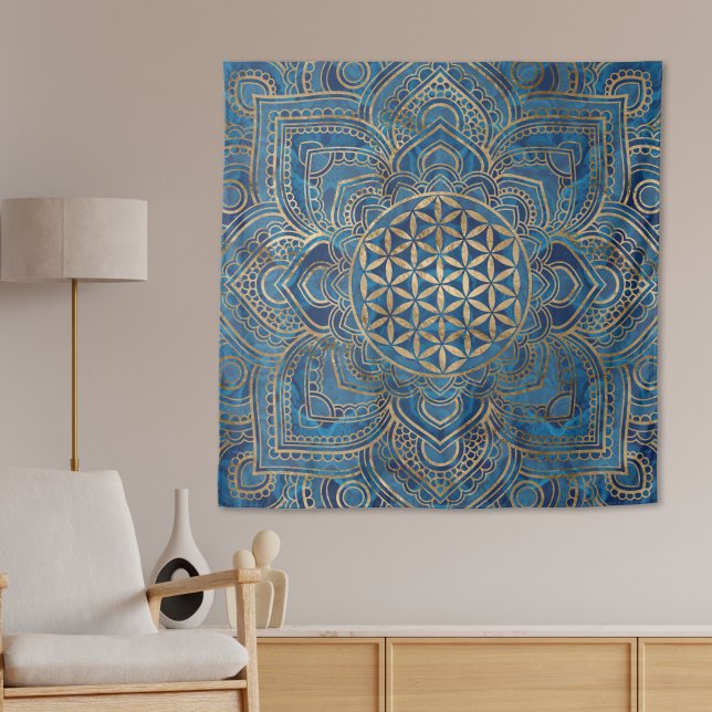 Flower of Life in Lotus - Blue Marble and Gold Tapestry (Creator Uploaded)