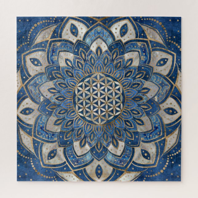 Flower of Life in Lotus - Blue Marble and Pearl Jigsaw Puzzle (Vertical)