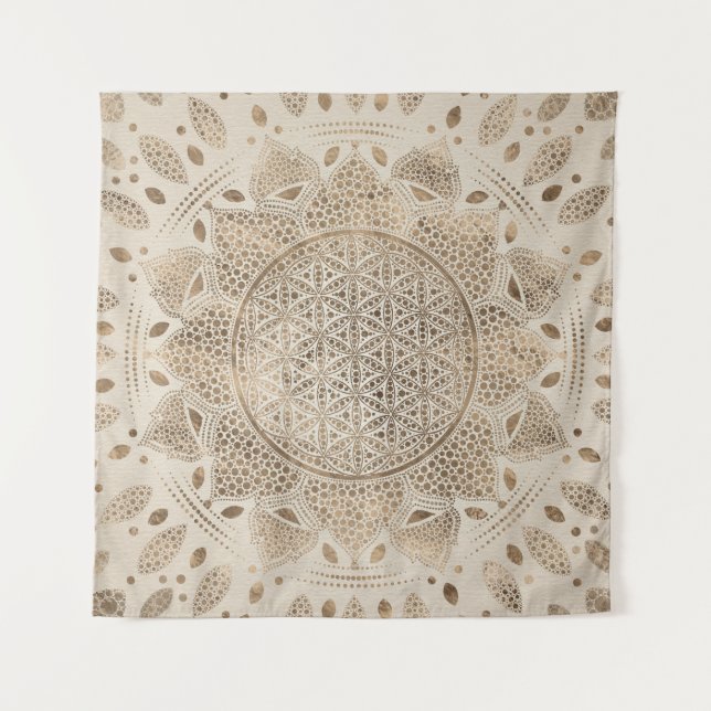 Flower of Life in Lotus Dot Art pastel golds Tapestry (Front)