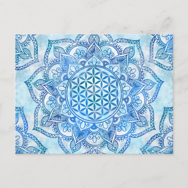 Flower of Life in Lotus - Gentle Sky Blue Postcard (Front)