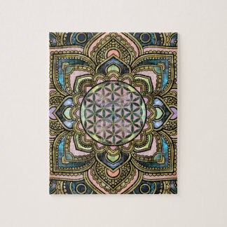 Flower of Life in Lotus - Marble and Gold Jigsaw Puzzle