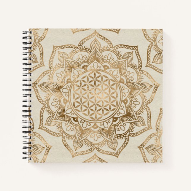 Flower of Life in Lotus - pastel golds and canvas Notebook (Front)