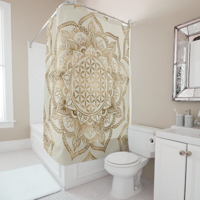 Flower of Life in Lotus - pastel golds and canvas Shower Curtain (In Situ)