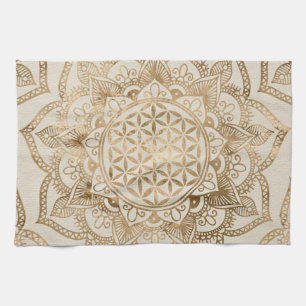 Flower of Life in Lotus - pastel golds and canvas Tea Towel