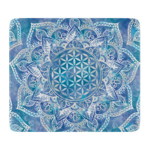 Flower of Life in Lotus - Watercolor Blue Cutting Board