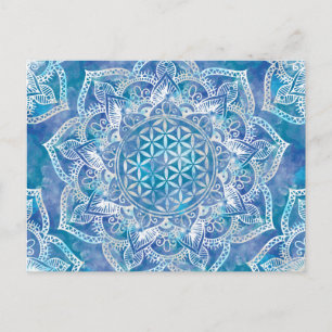 Flower of Life in Lotus - Watercolor Blue Postcard