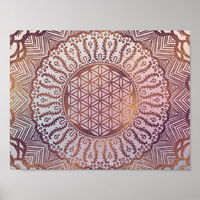 Flower of life in mandala gentle pastel glitter poster (Front)