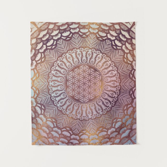 Flower of life in mandala gentle pastel glitter tapestry (Front)